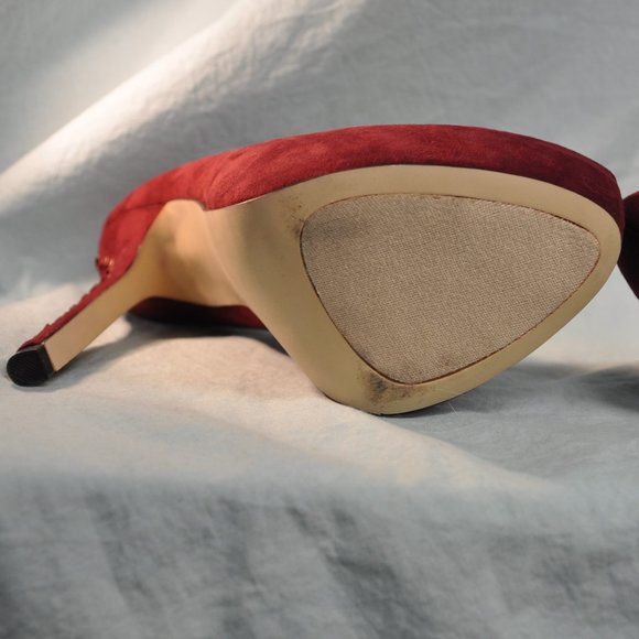 shoemint	lydia sz 7 red corset back ultra suede platform heels (8GW) - Picture 7 of 15